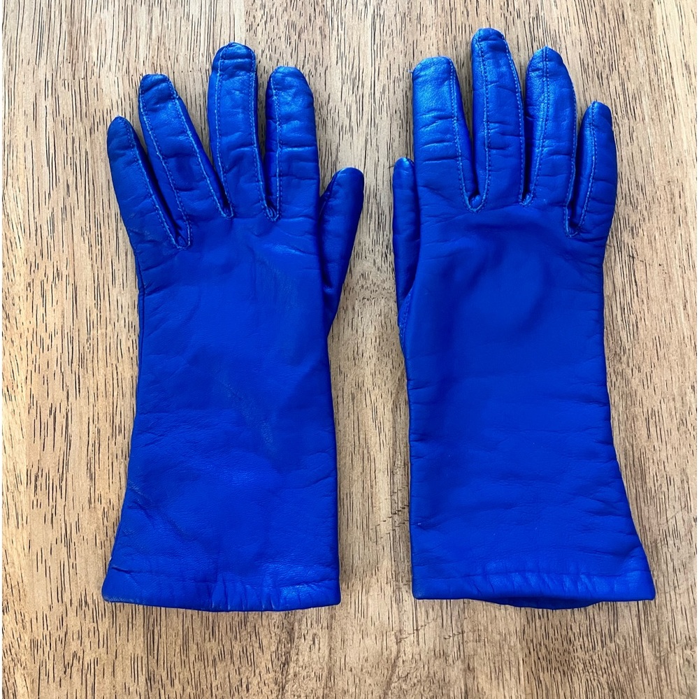 Vintage Van Raalte Leather Gloves- blue, size small